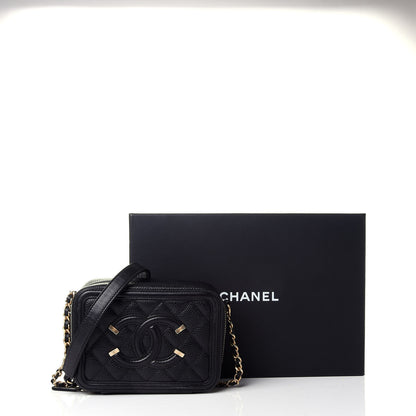 Chanel Caviar Quilted CC Filigree Vanity Clutch With Chain Black 11 of 11