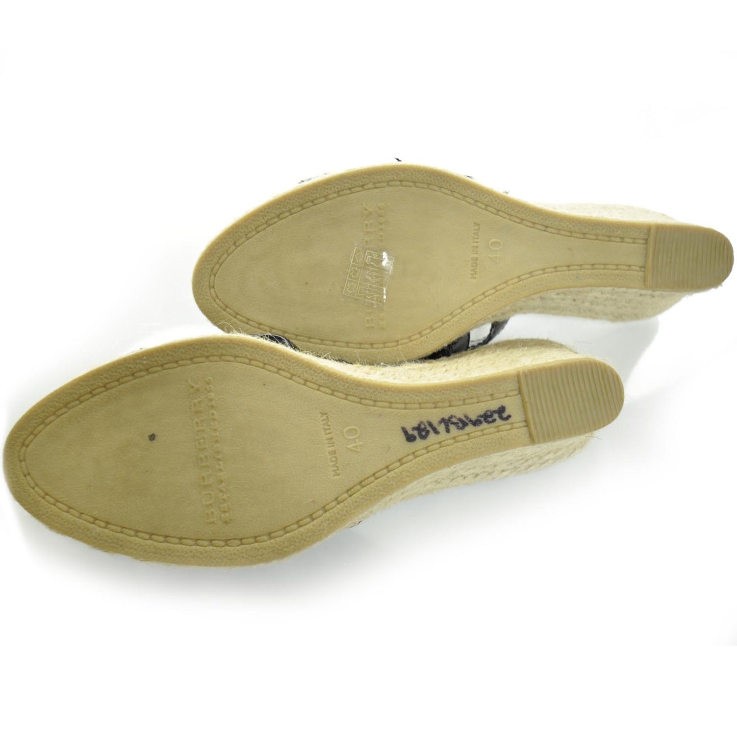 Patent Nova Check Trim Espadrille Wedges 40 Black