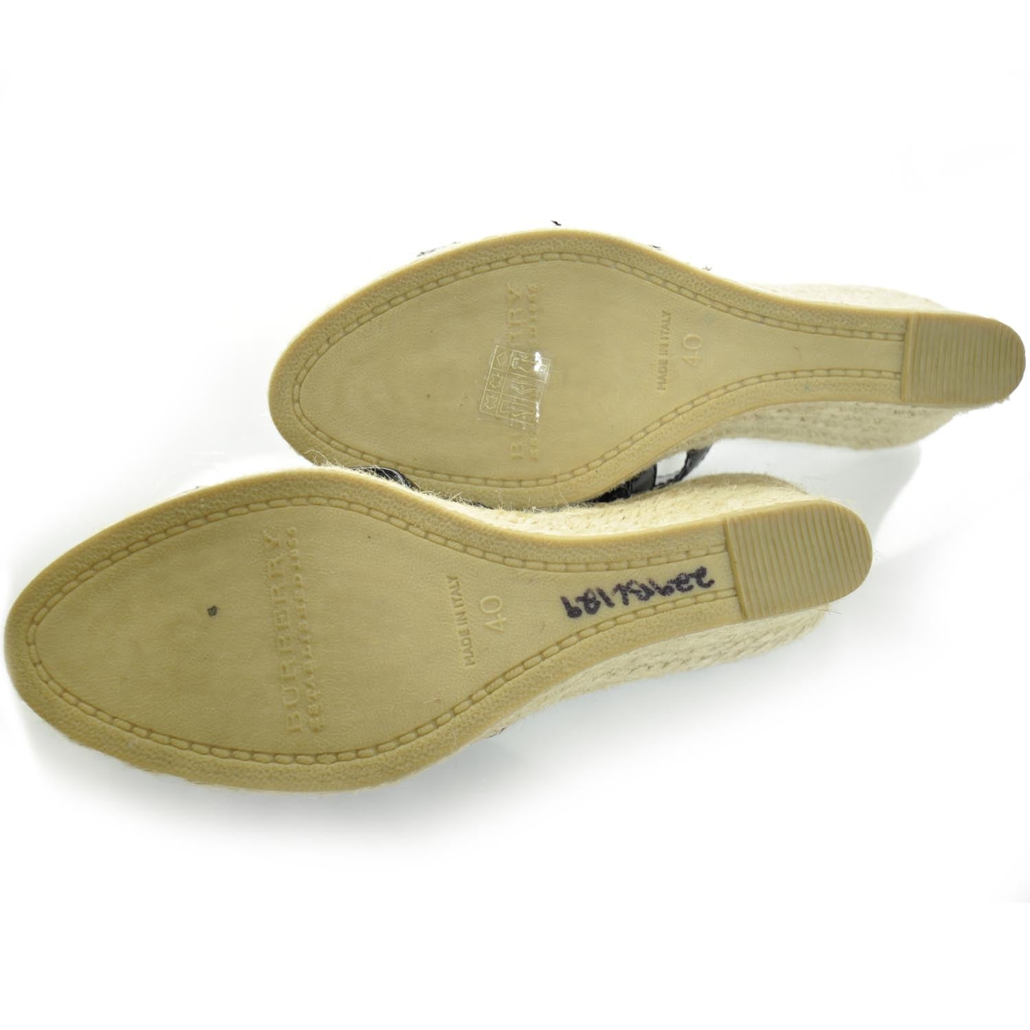 Burberry Patent Nova Check Trim Espadrille Wedges 40 Black 4 of 8