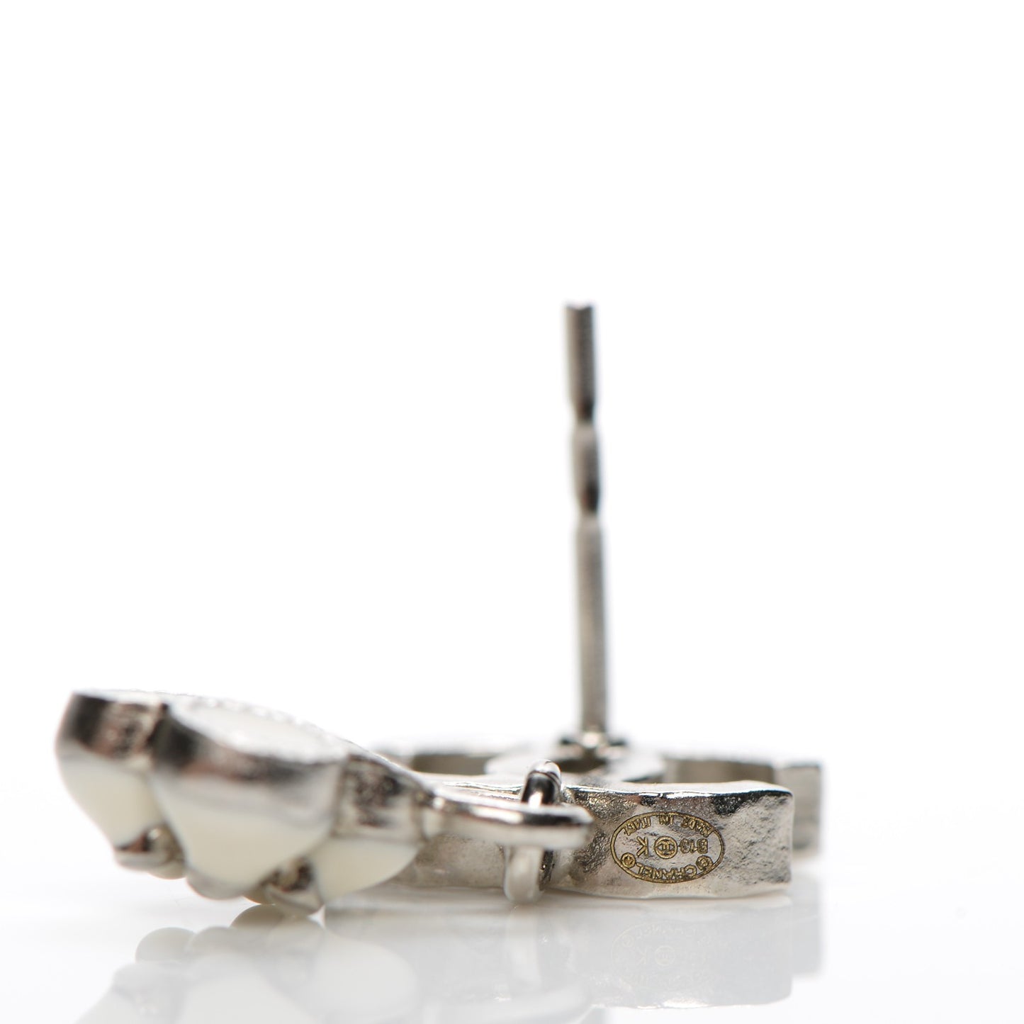 Enamel CC Camellia Drop Earrings Silver