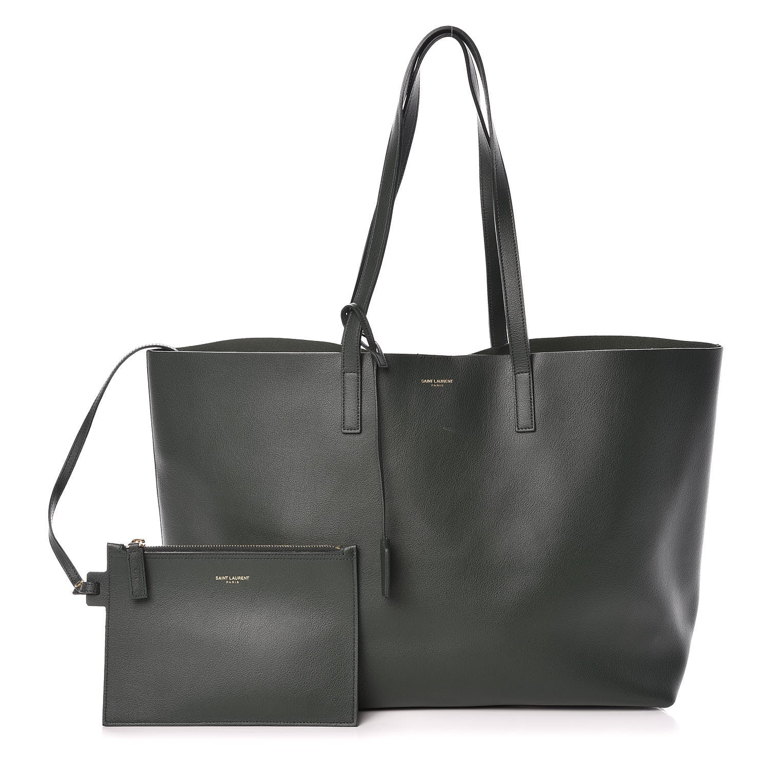 Saint Laurent Calfskin Large Shopping Tote Dark Green 3 of 11