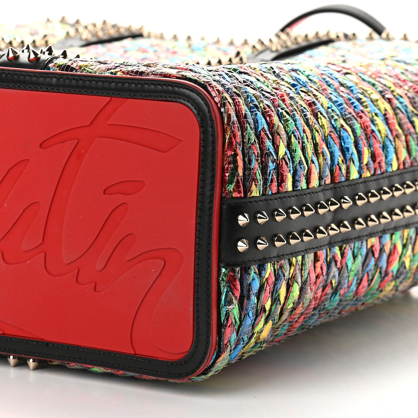 Calfskin Metallic Straw Spikes East West Cabata Tote Multicolor