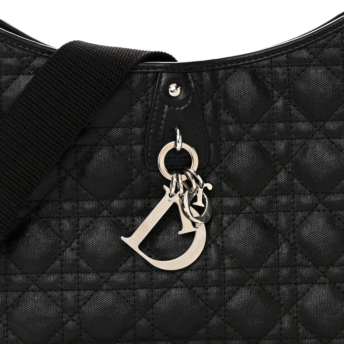 Coated Canvas Cannage Crossbody Bag Black