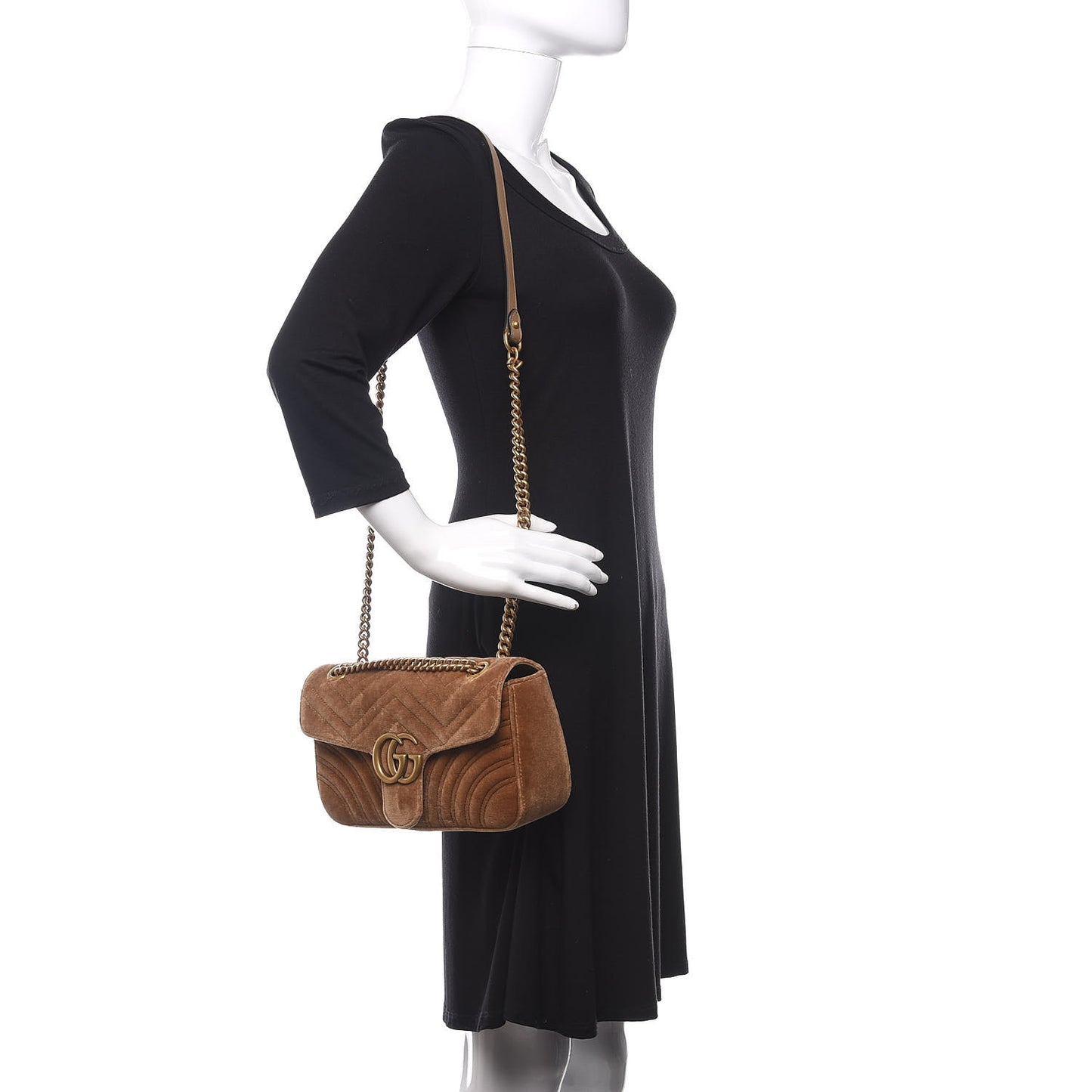 Velvet Matelasse Small GG Marmont Shoulder Bag Taupe