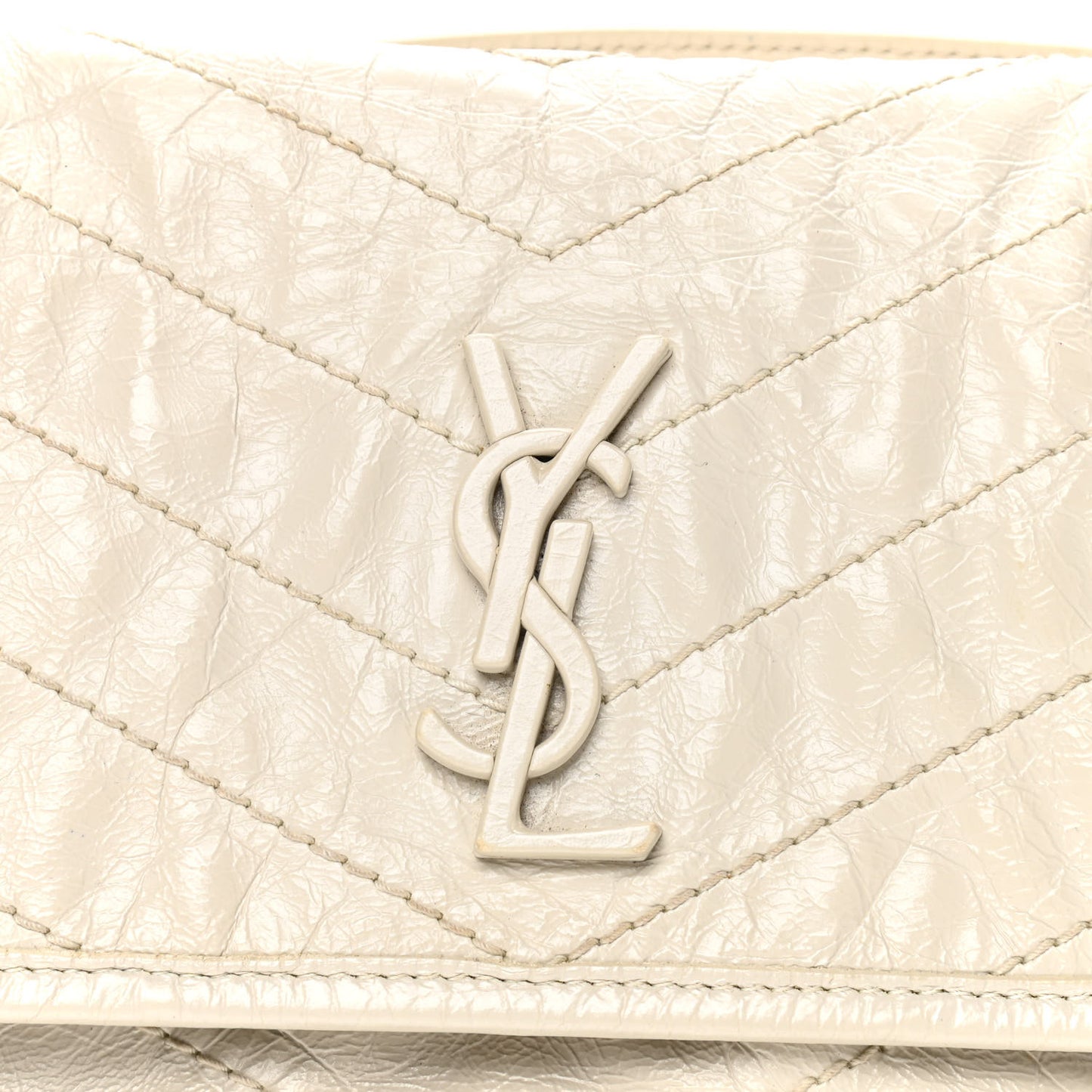 Crinkled Calfskin Matelasse Monogram Baby Niki Chain Satchel Ivory