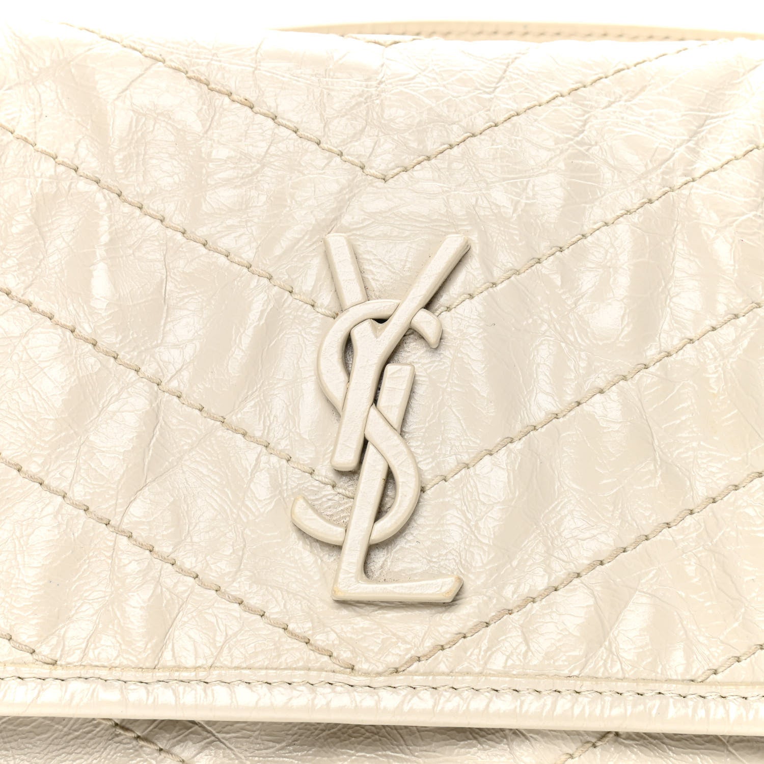 Saint Laurent Crinkled Calfskin Matelasse Monogram Baby Niki Chain Satchel Ivory 5 of 5