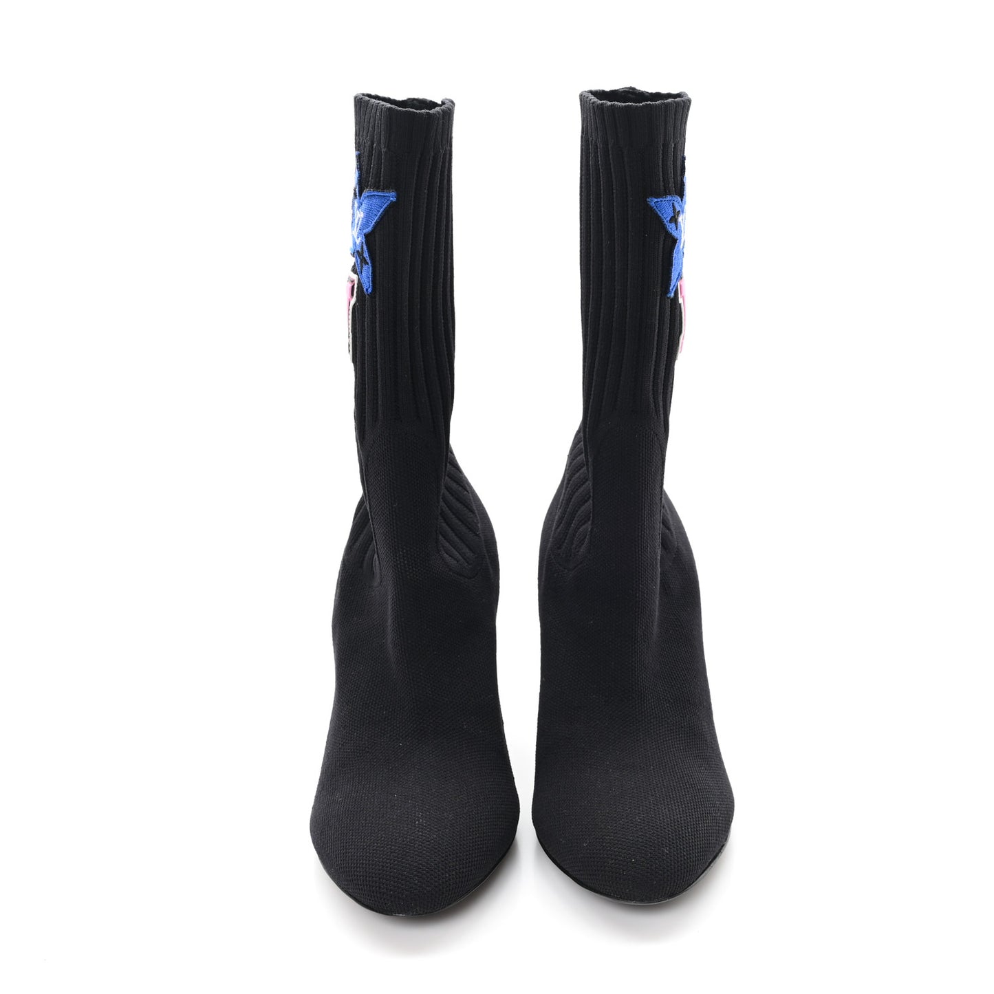 Stretch Fabric LV Black Heart Sock Ankle Boots 38 Black
