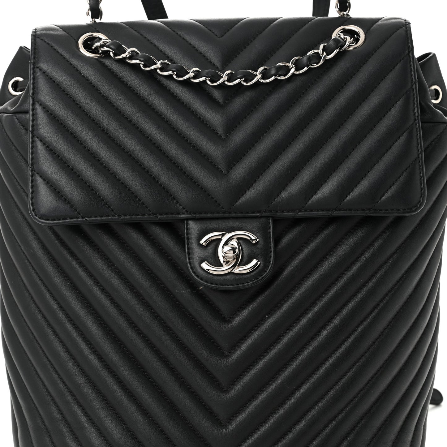 Calfskin Chevron Quilted Large Urban Spirit Backpack Black