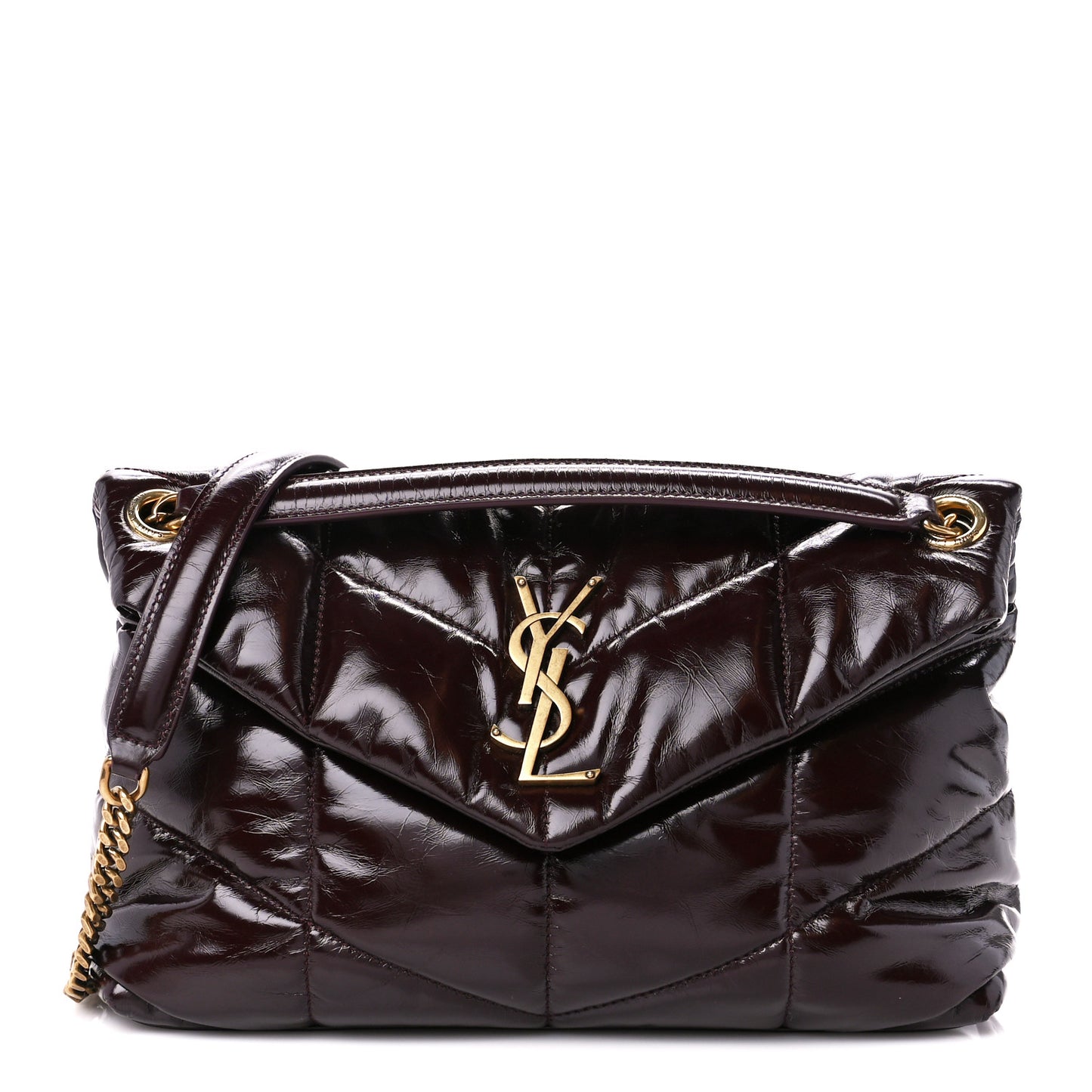 Patent Quilted Small Loulou Puffer Monogram Chain Satchel Barolo