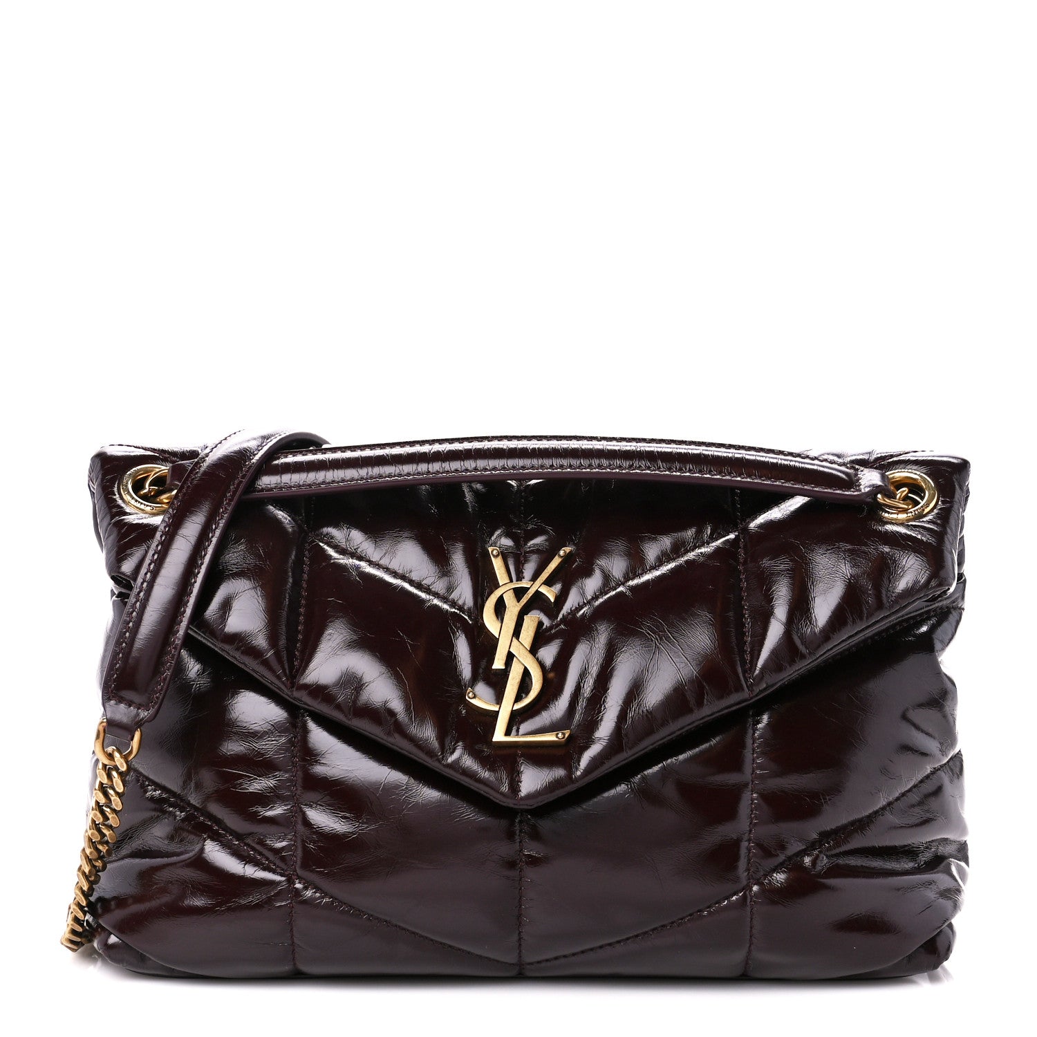 Saint Laurent Patent Quilted Small Loulou Puffer Monogram Chain Satchel Barolo 1 of 11