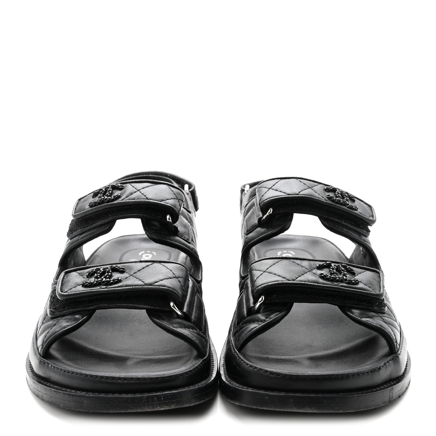 Chanel Lambskin Velcro Dad Sandals 38.5 Black 3 of 10