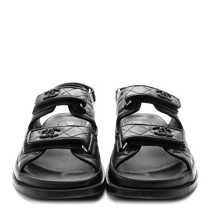 Chanel Lambskin Velcro Dad Sandals 38.5 Black 3 of 10