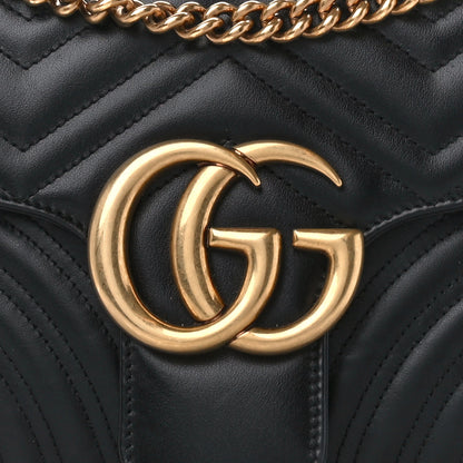 Gucci Calfskin Matelasse Medium GG Marmont Shoulder Bag Black 9 of 11