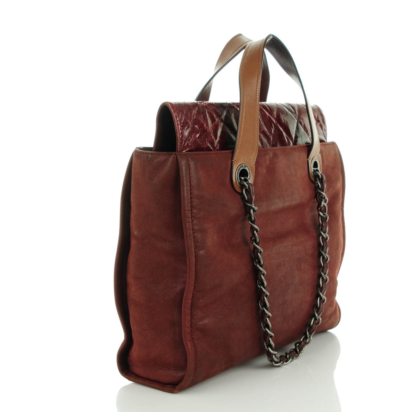 Iridescent Glazed Calfskin In The Mix Tote Bordeaux