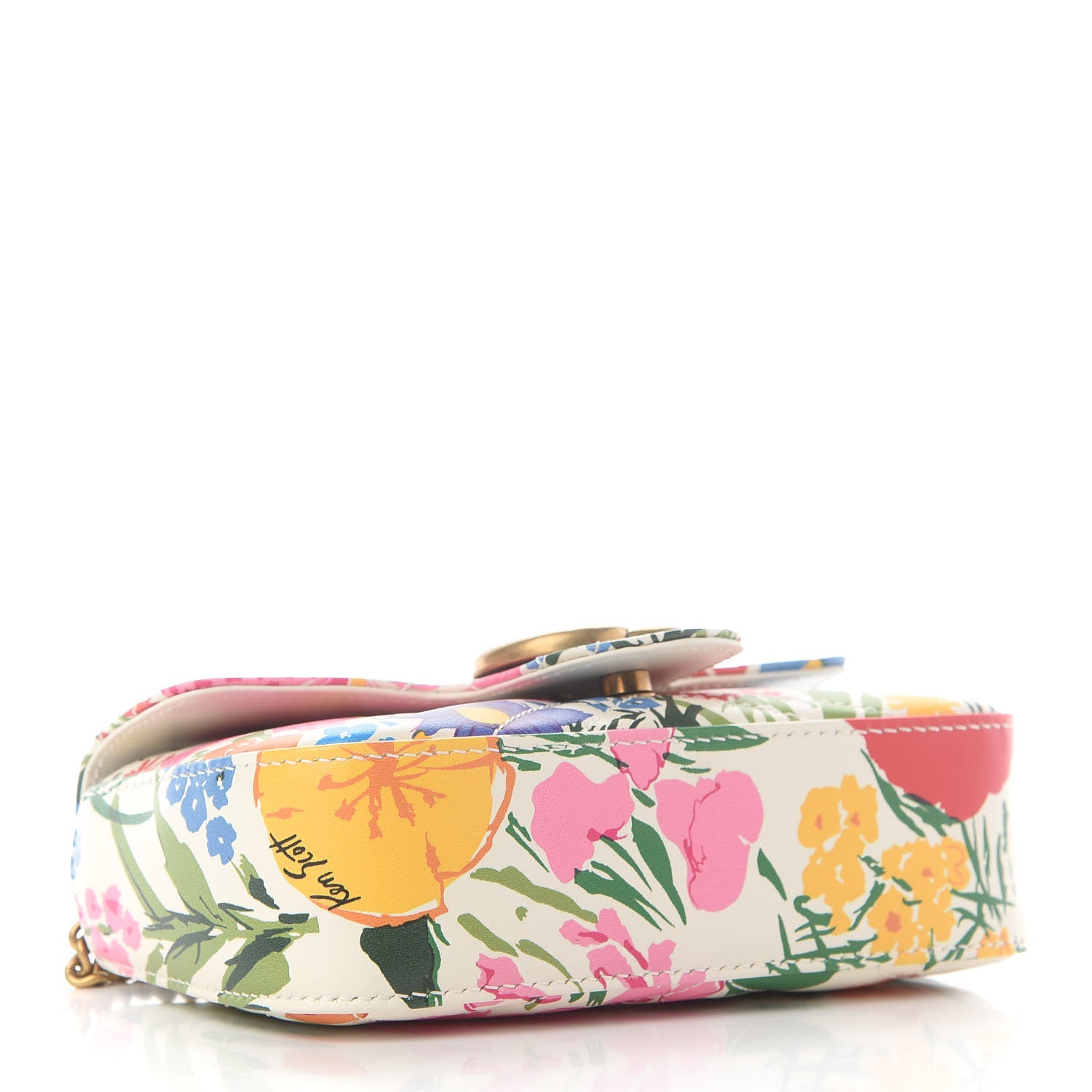 Gucci X KEN SCOTT Calfskin Matelasse Floral Print Super Mini GG Marmont Shoulder Bag Ivory Pink 3 of 8