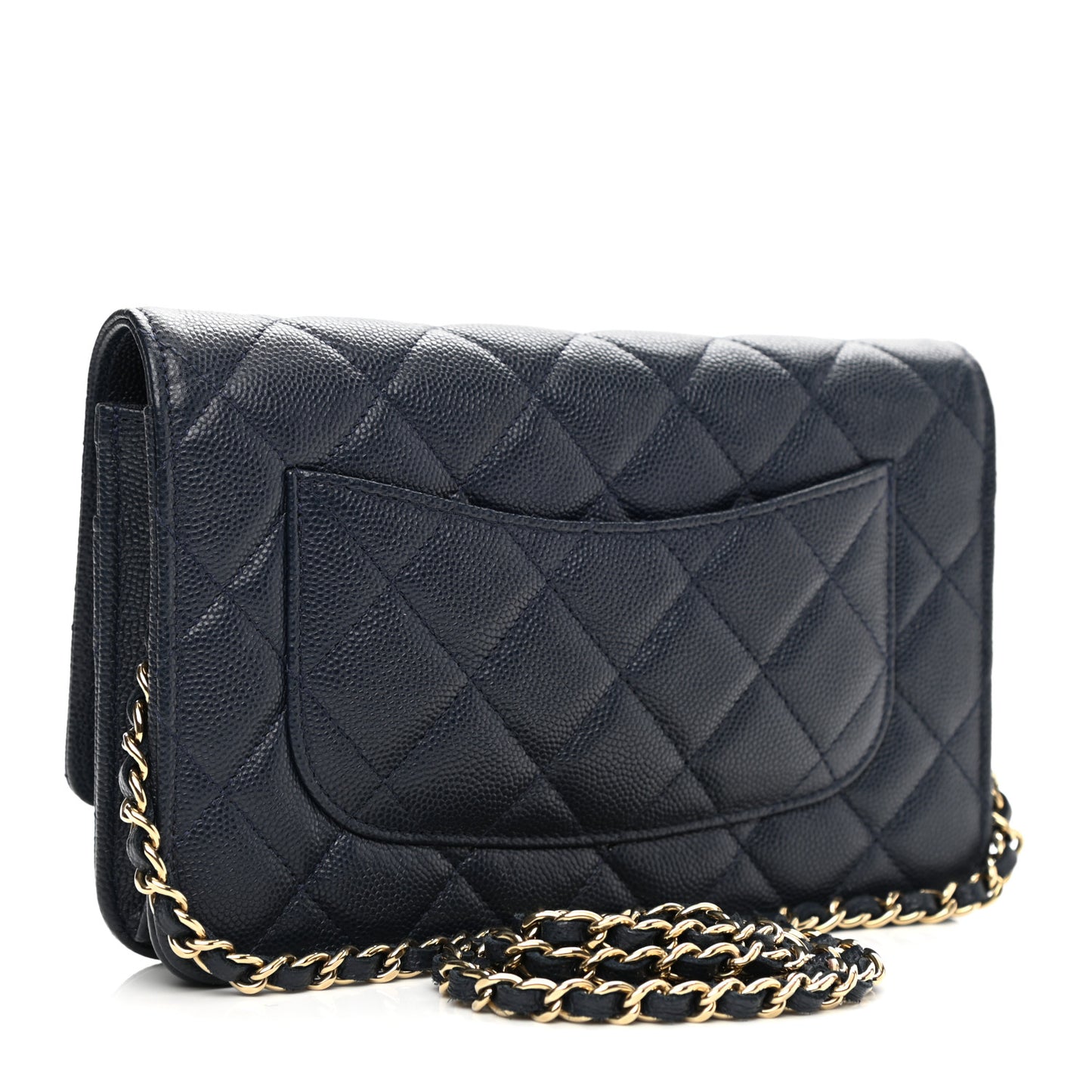 Caviar Quilted Wallet On Chain WOC Navy Blue