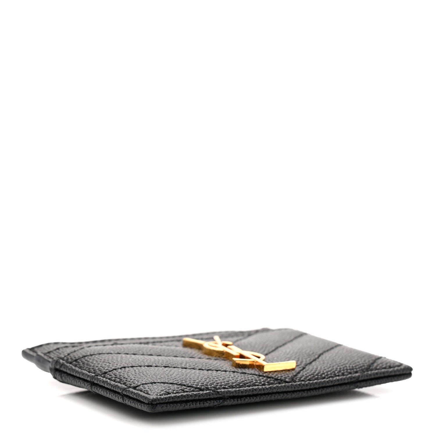 Saint Laurent Grain De Poudre Matelasse Chevron Monogram Credit Card Case Black 4 of 7