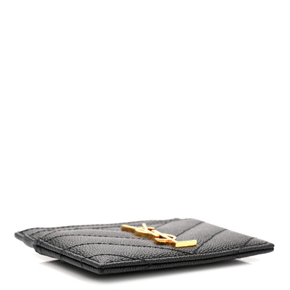 Saint Laurent Grain De Poudre Matelasse Chevron Monogram Credit Card Case Black 4 of 7