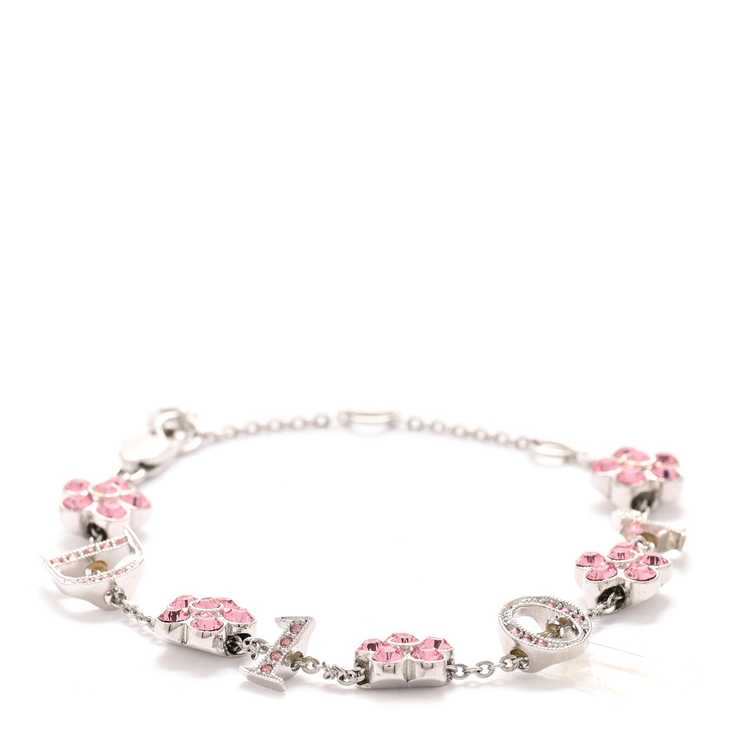 Christian Dior Crystal Flower Bracelet Silver Pink 1 of 5