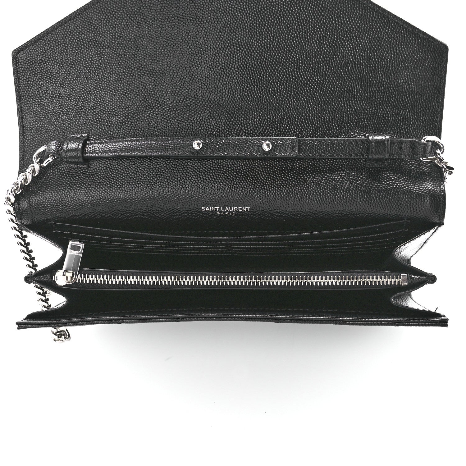 Saint Laurent Grain De Poudre Matelasse Chevron Monogram Chain Wallet Black 4 of 9