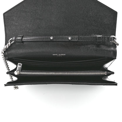 Saint Laurent Grain De Poudre Matelasse Chevron Monogram Chain Wallet Black 4 of 9