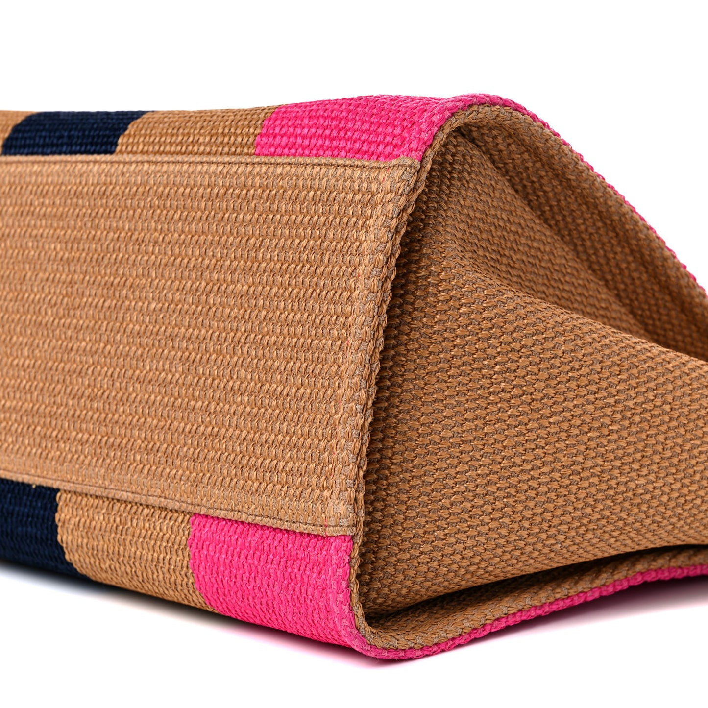 Straw Raffia Calfskin Striped Medium Deauville Tote Dark Beige Fuchsia Navy Blue