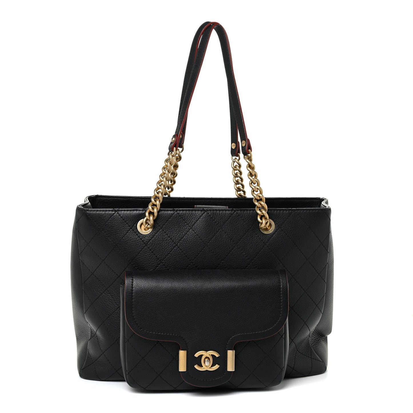 Calfskin Stitched Archi Chic Large Tote Black