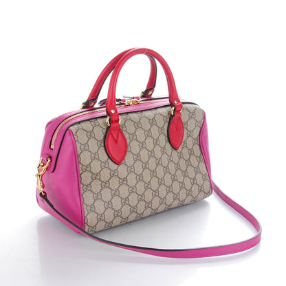 Gucci GG Supreme Monogram Moon Calfskin Small Boston Beige Ebony Hibiscus Red New Rosette 3 of 7