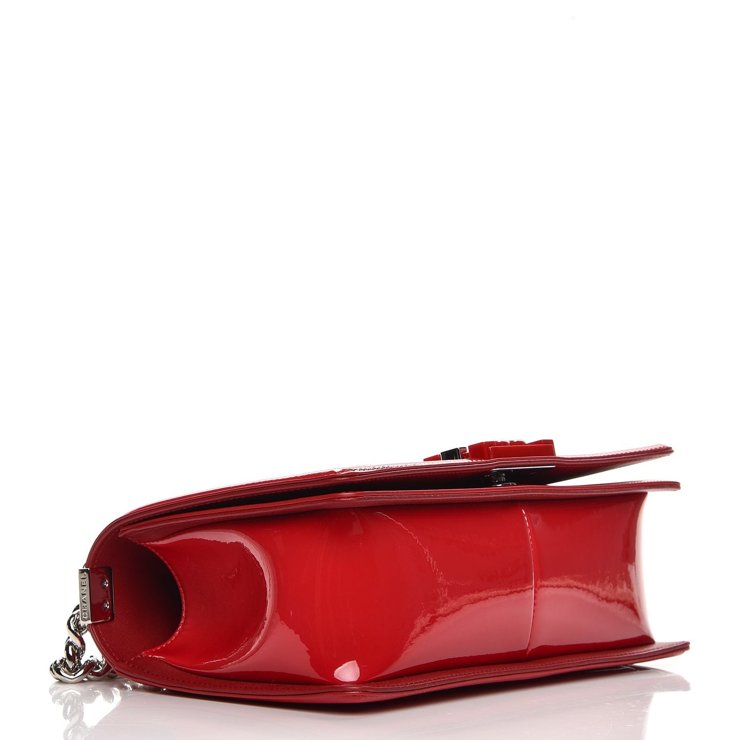 Patent Calfskin Quilted Medium Plexiglass Boy Flap Red