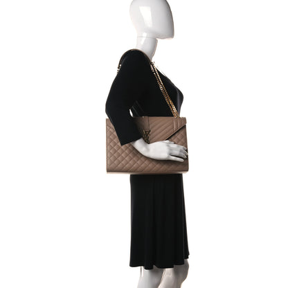 Saint Laurent Grain De Poudre Textured Mixed Matelasse Triquilt Large Monogram Satchel Natural Tan 2 of 9