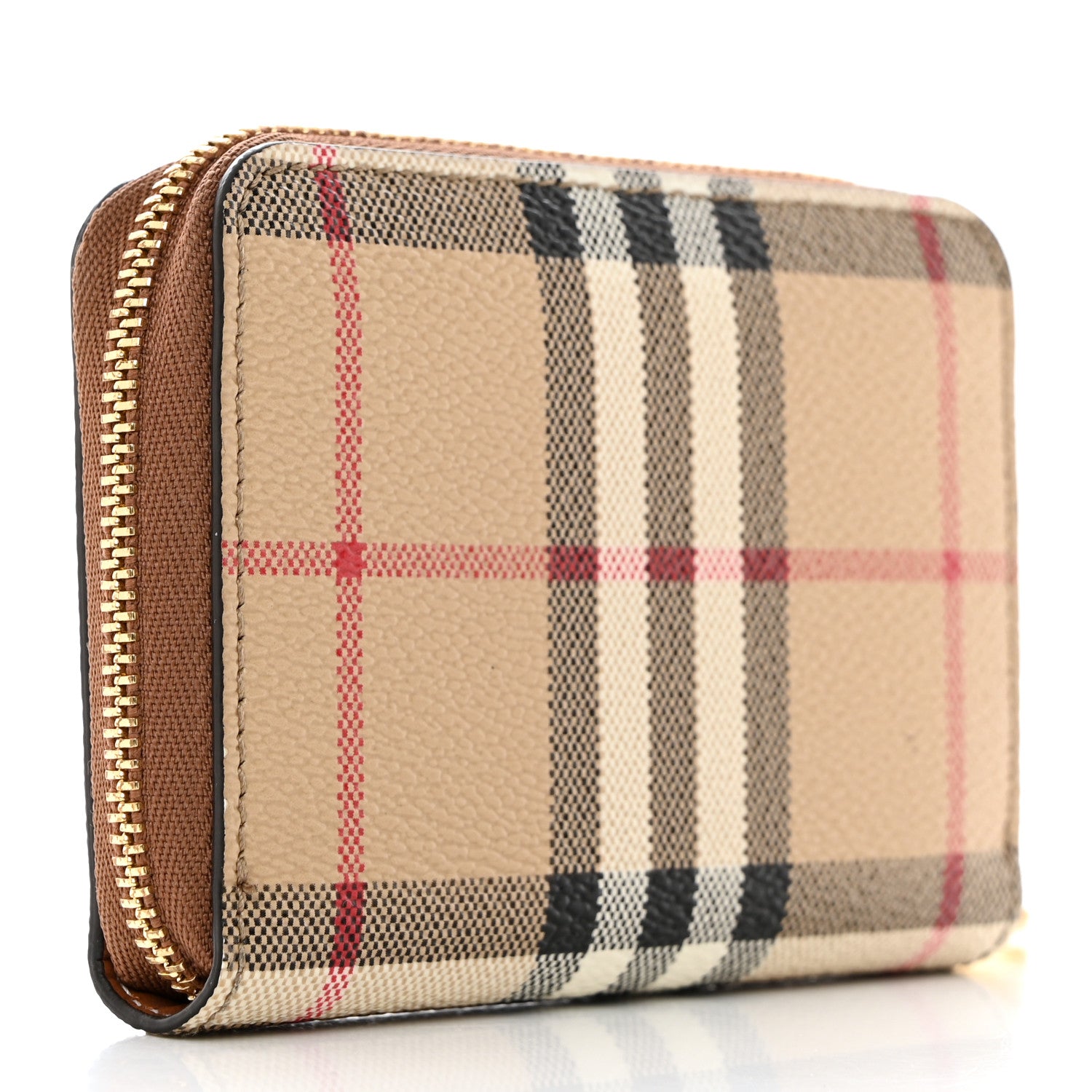 Burberry E-Canvas Vintage Check Mini Zip Around Wallet Birch Brown 3 of 8