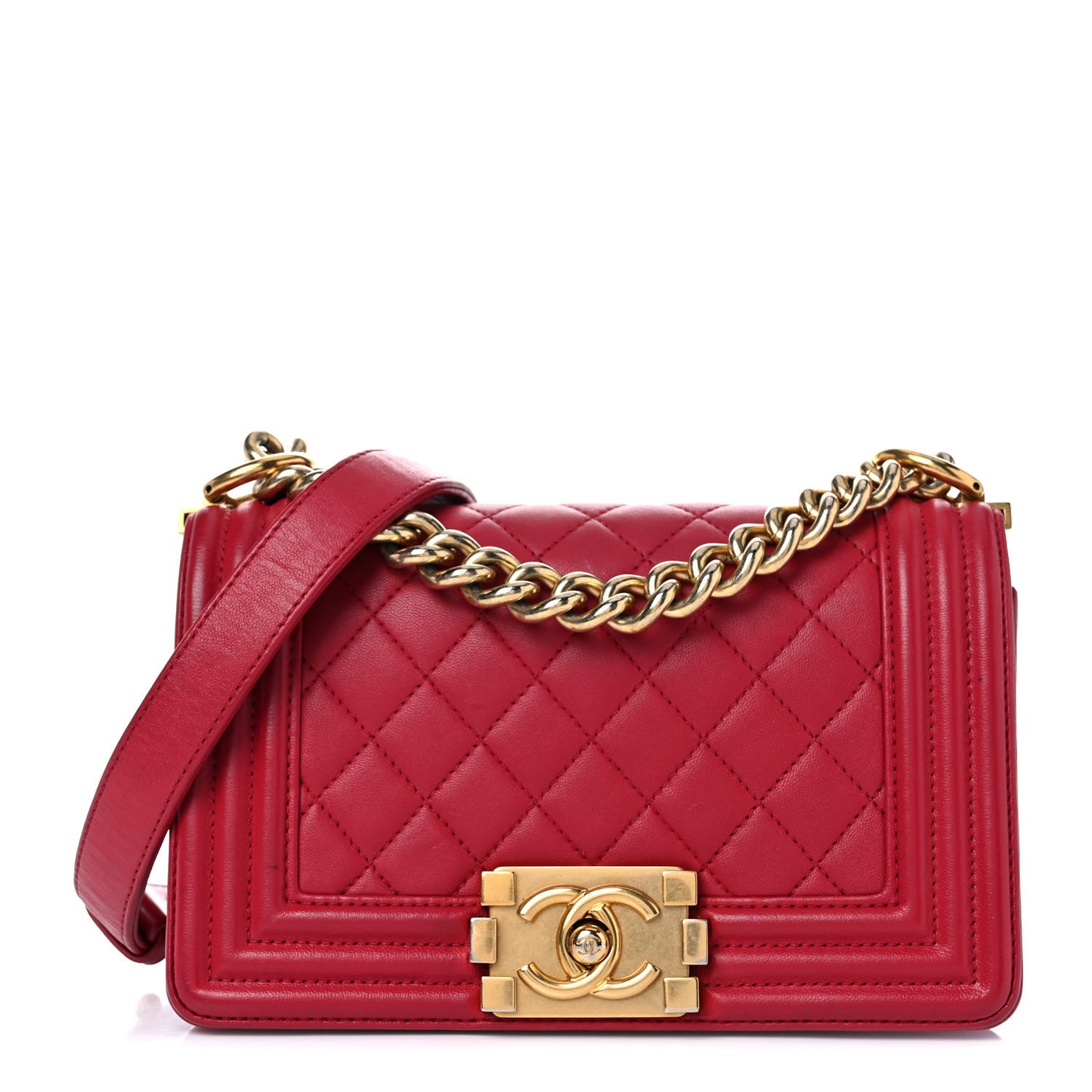 Calfskin Quilted Small Boy Flap Red