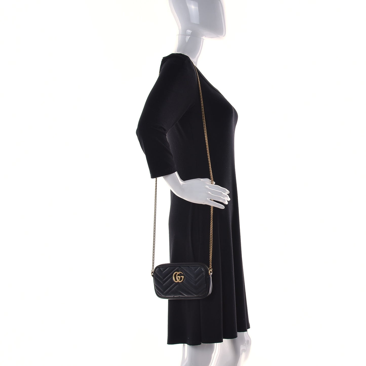 Calfskin Matelasse Mini GG Marmont Chain Crossbody Bag Black