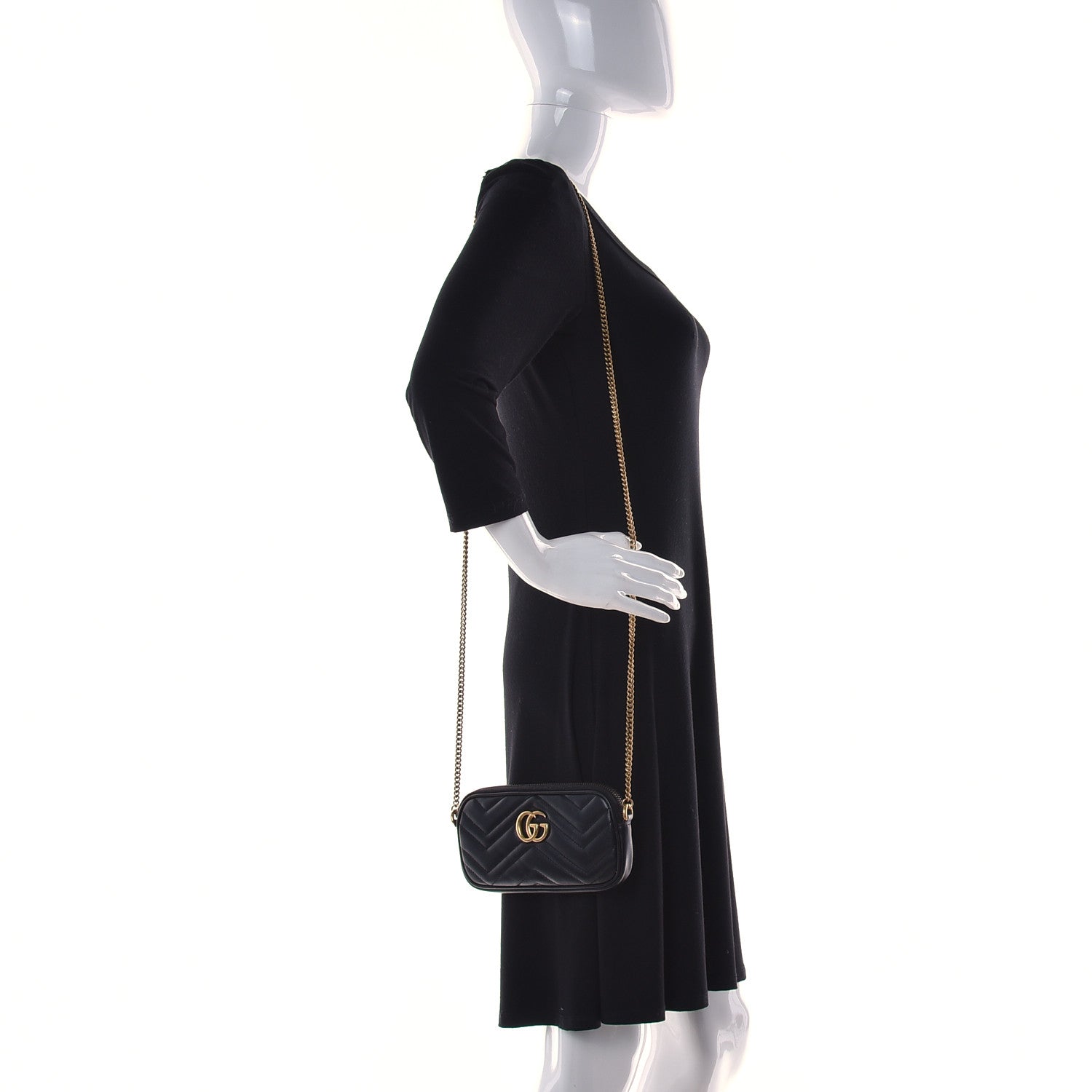 Gucci Calfskin Matelasse Mini GG Marmont Chain Crossbody Bag Black 2 of 8