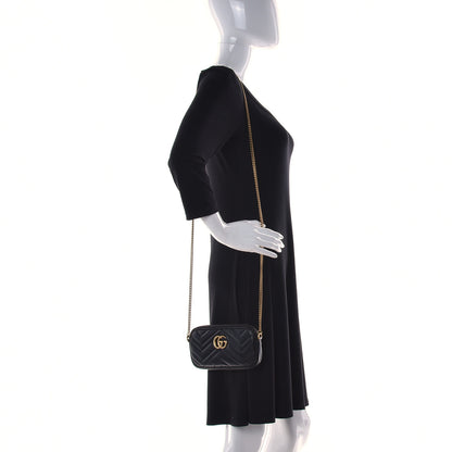 Gucci Calfskin Matelasse Mini GG Marmont Chain Crossbody Bag Black 2 of 8