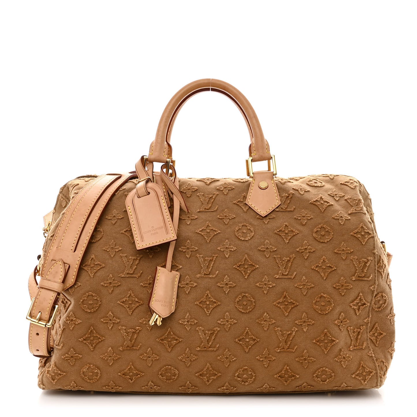 Denim Monogram Stone Speedy Bandouliere 35 Caramel