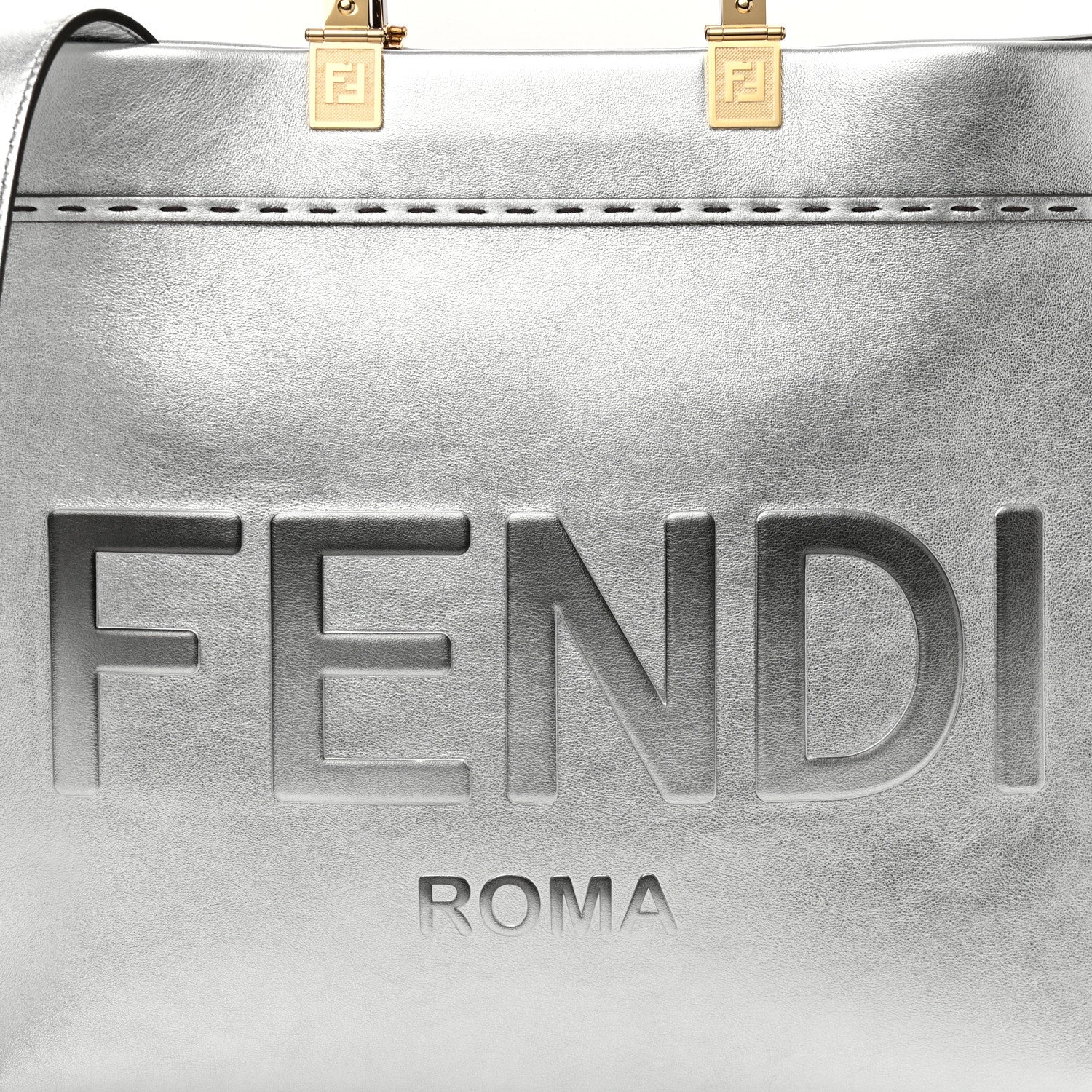 Fendi Vitello Catalan Mirror Plexiglass Logo Embossed Medium Fendi Sunshine Shopper Tote Argento 8 of 10