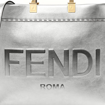 Fendi Vitello Catalan Mirror Plexiglass Logo Embossed Medium Fendi Sunshine Shopper Tote Argento 8 of 10