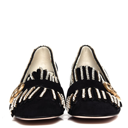 Gucci Kid Scamosciato Crystal GG Marmont Fringe 50mm Loafer Pumps 37.5 Black 2 of 10