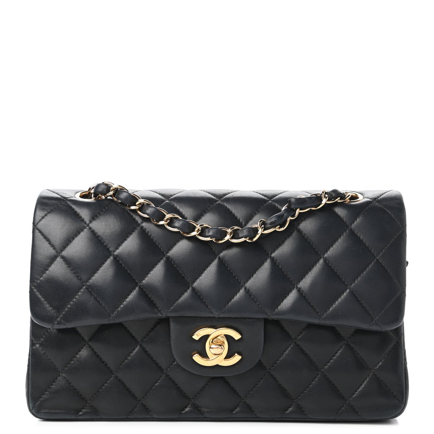 Lambskin Quilted Small Double Flap Navy