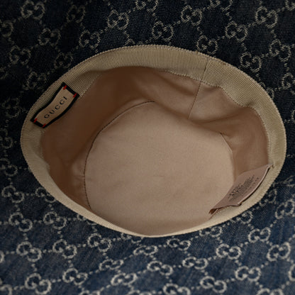 Gucci Eco Washed Denim GG Monogram Brim Hat XS Blue Ivory 7 of 9