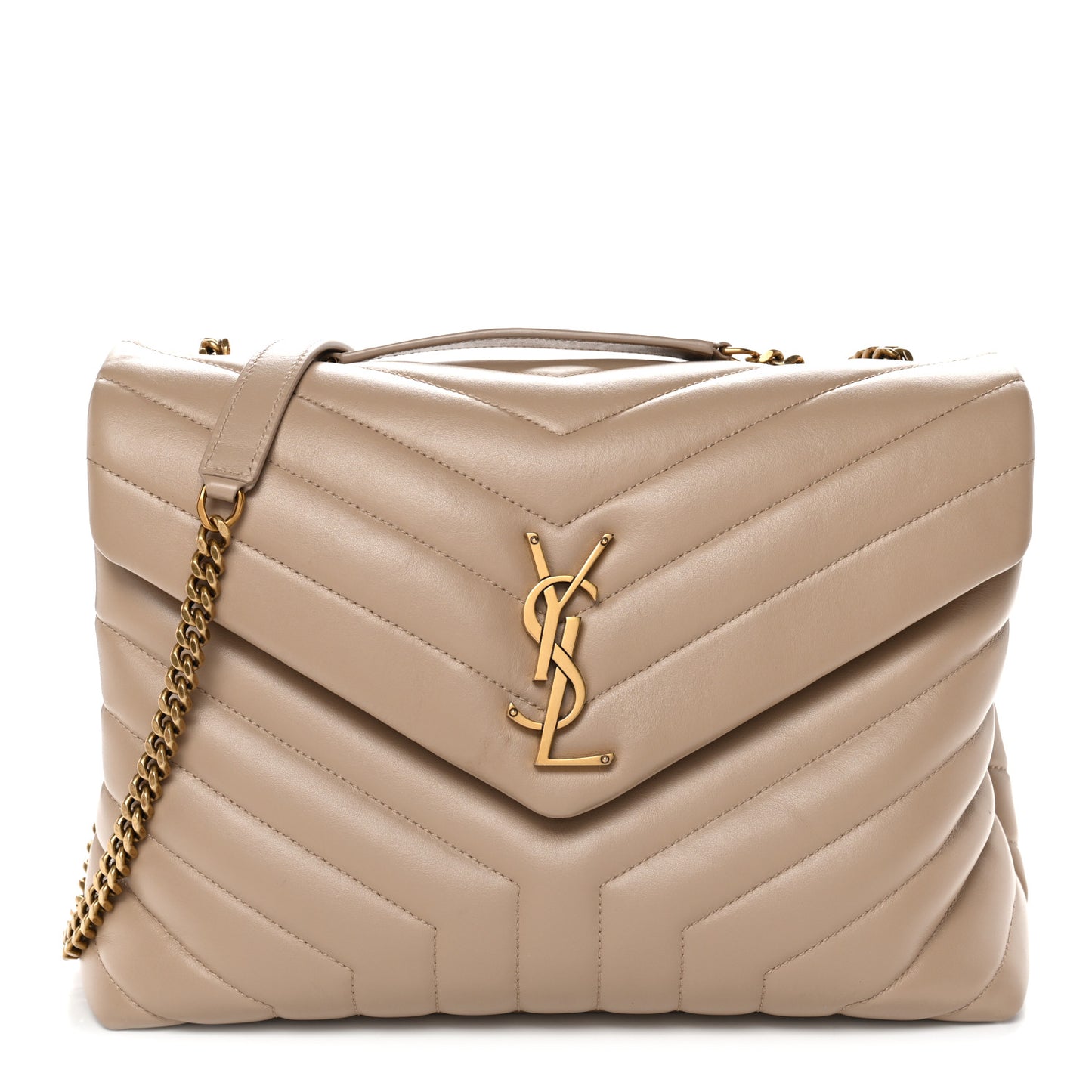 Calfskin Y Quilted Monogram Medium Loulou Chain Satchel Dark Beige