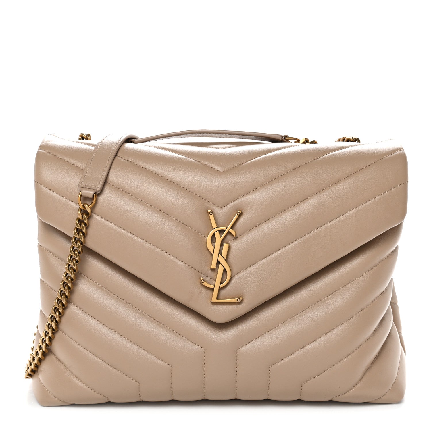 Saint Laurent Calfskin Y Quilted Monogram Medium Loulou Chain Satchel Dark Beige 1 of 11