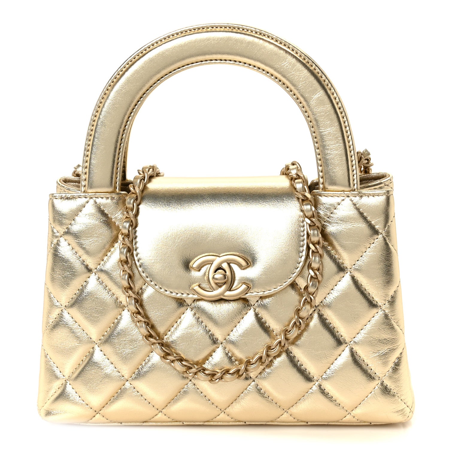 Chanel Metallic Shiny Aged Calfskin Quilted Nano Kelly Shopper Gold 1 of 10