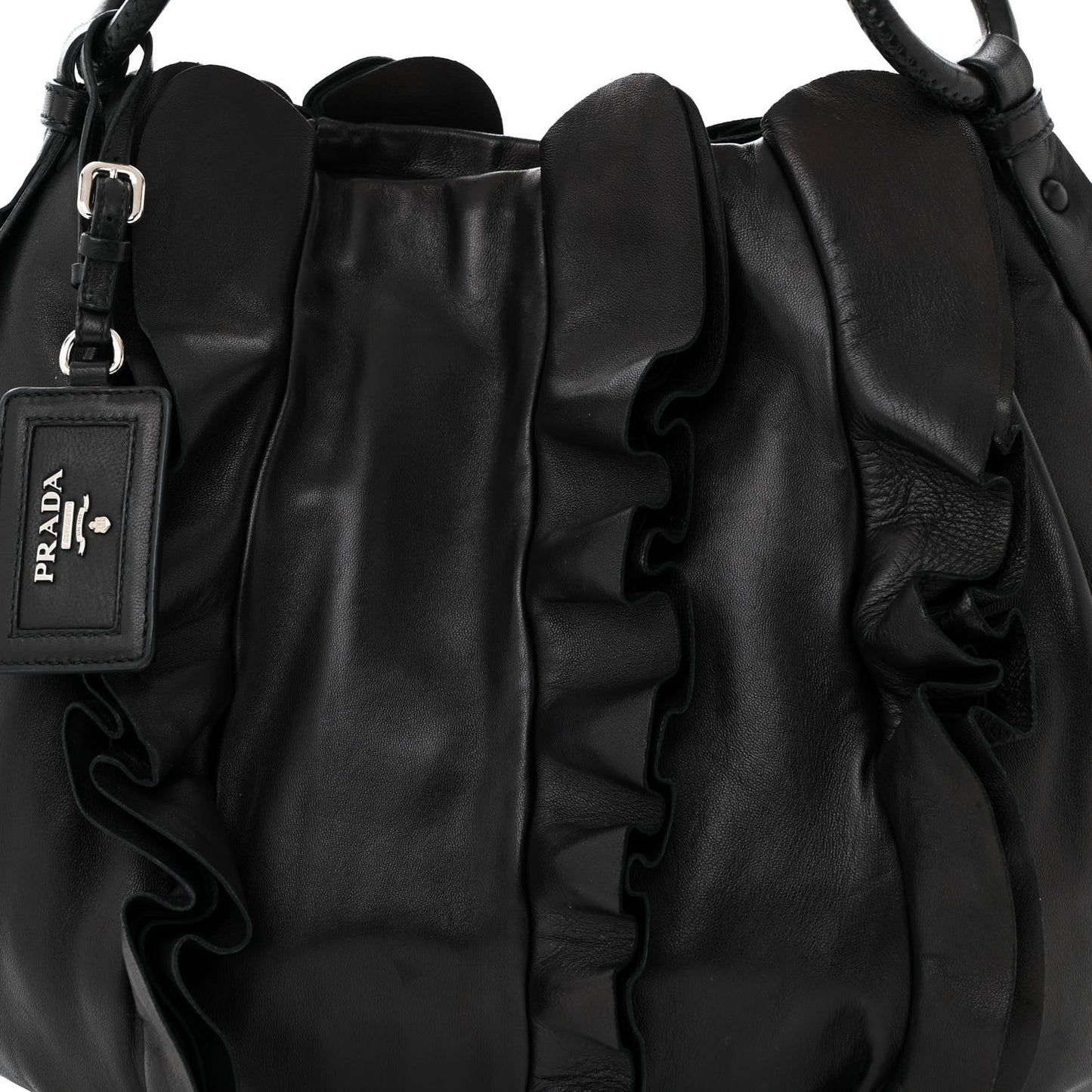 Nappa Ruffle Hobo Black