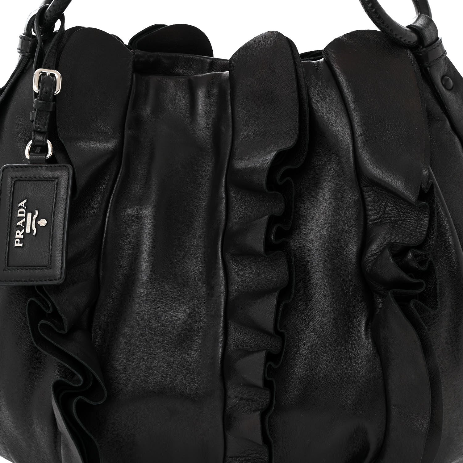 Prada Nappa Ruffle Hobo Black 7 of 9