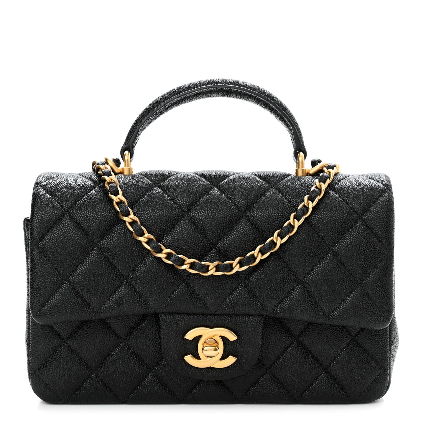 Caviar Quilted Mini Top Handle Rectangular Flap Black