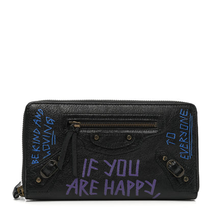 Balenciaga Agneau Arena Graffiti All Over Classic Hardware Continental Zip Around Wallet Black Bleu Violet 1 of 8