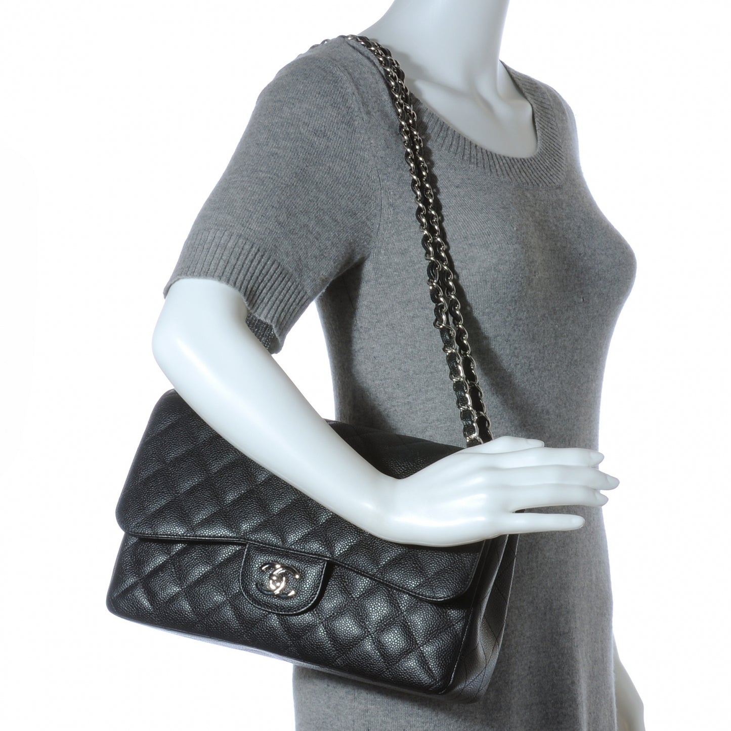 Caviar Quilted Jumbo Double Flap Black