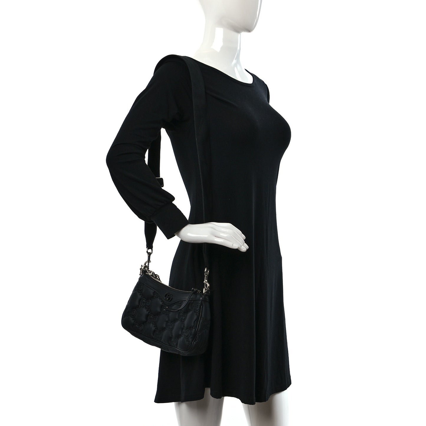 Nylon Calfskin Enamel GG Matelasse Chain Handbag Black